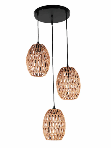 Rattan Wood Pendant Lamp 3XE27 360X1250mm, 110-240V