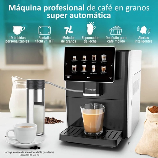 Automatic Coffee Machine, Beans and Powder, 19 Bar, 7" Touchscreen