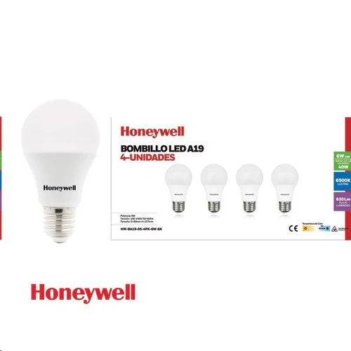 4PC Set LED A19 E27 6W White 6500K 100-240V 50-60HZ