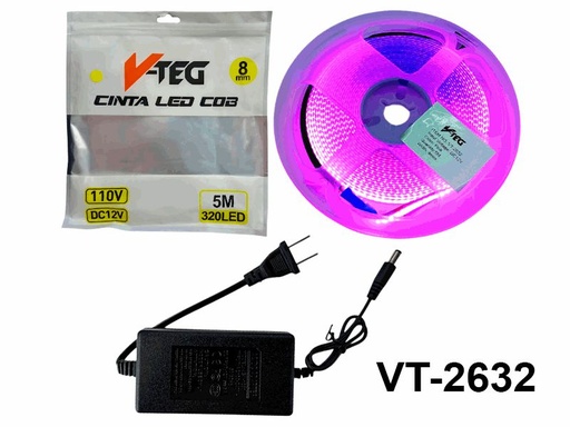 12V COB LED Strip With Adapter X 5M X 320 Pink Leds